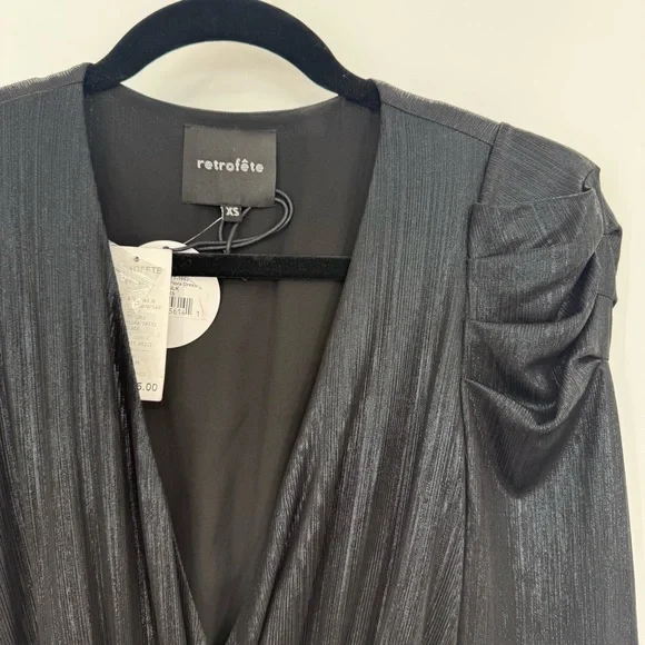 NWT Retrofete Flora Black Maxi Evening Dress Long Sleeve High Slit V-Neck XS - Picture 13 of 16